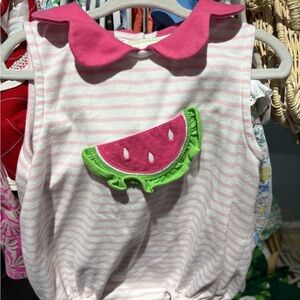 Pink Striped Kids Top with Watermelon Design